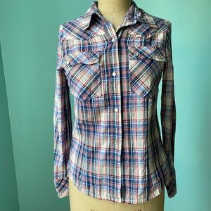 Women’s plaid western snap button shirt small Romeo and Juliet Couture